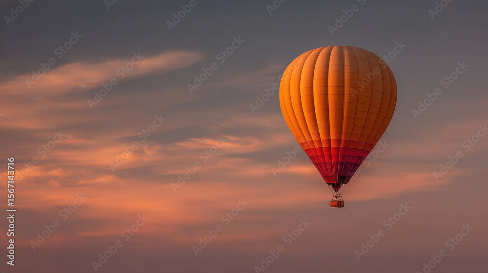 Naklejka premium A stunning hot air balloon floating gracefully in the sky during a breathtaking sunset. 