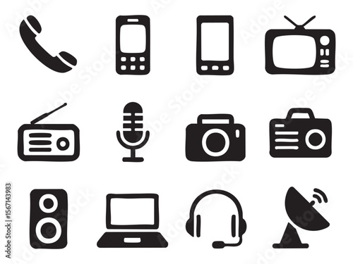 Communication And Technology Icon Set Media Devices Symbols