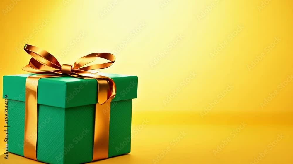 Yellow background with green gift box  for festive or holiday concept,Minimal scene with  copy space, ideal for seasonal or promotional design