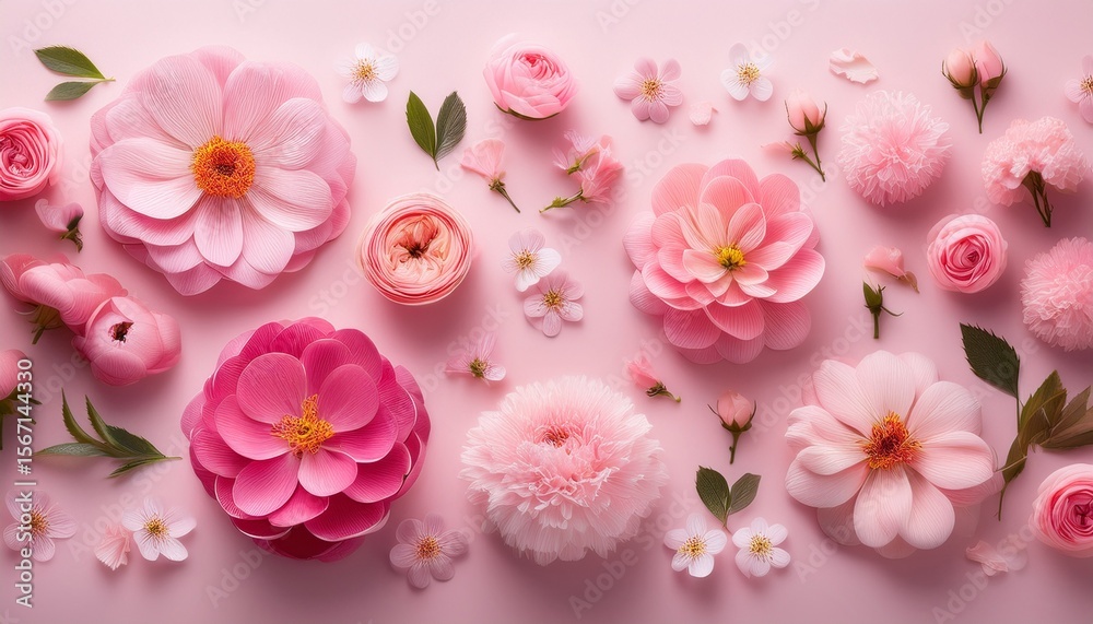 Obraz premium various pink flowers on a light pink background
