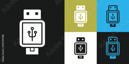 Set of usb flash drive icons with usb symbol in various colors isolated on white background