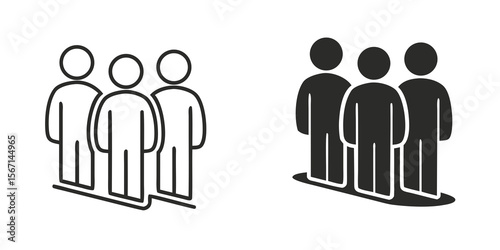 Two stylized icons representing a group of three people standing together isolated on white background