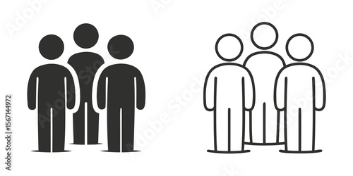 Group of stylized people icons in solid black and outline format isolated on white background