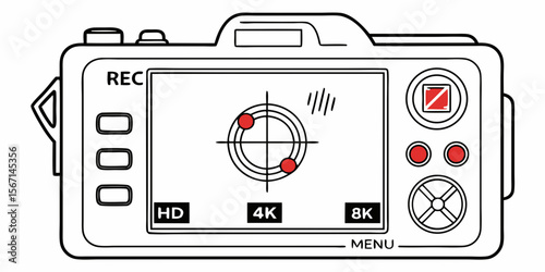 Digital video camera recording screen with focus points and resolution indicators isolated on white background