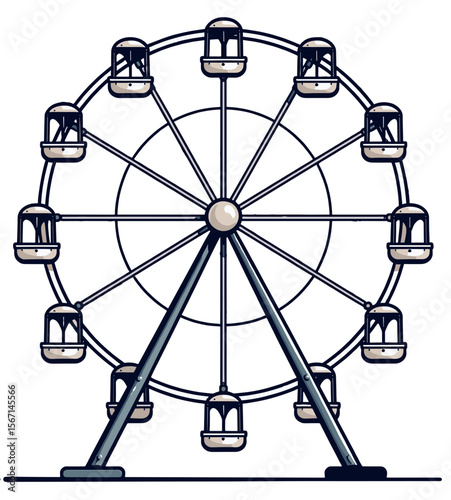 Ferris wheel in minimalistic black and white line art style with copy space

