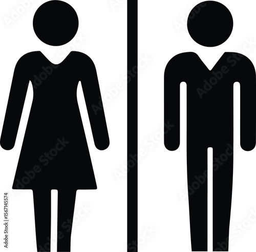Male and Female Bathroom Sign Silhouette Vector Illustration on Transparent Background