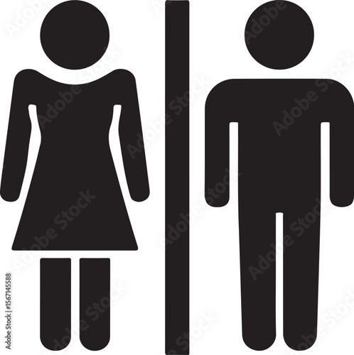 Male and Female Bathroom Sign Silhouette Vector Illustration on Transparent Background