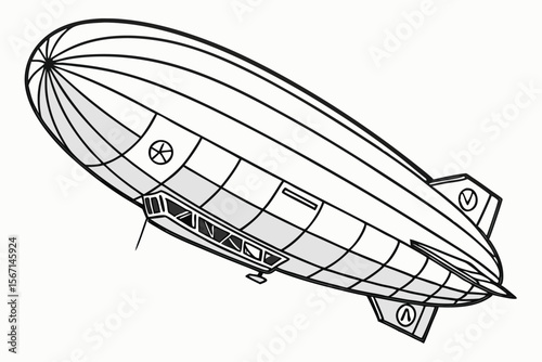 Monochrome Illustration of a Classic Airship Featuring a Streamlined Design and Vintage Aesthetics Evoking Nostalgia for Early Aviation