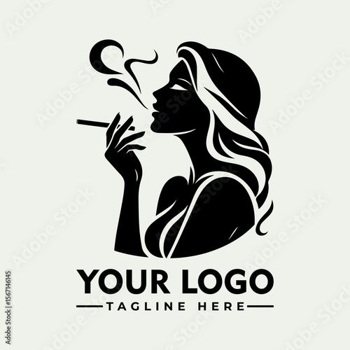 Silhouette of a woman smoking a cigar, with elegant hair and design.