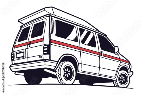 Retro Camper Van Illustration Bold Outlines and Pop Top a Nostalgic Vehicle for Road Trips and Adventures