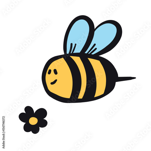 Cartoon bee mascot. Little bee flying. Wasp collection. Vector bumblebee characters. Insect icon. Design template for invitation, card. Doodle style.