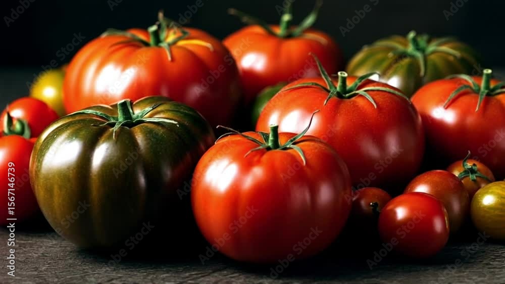 Fresh ripe tomatoes on wooden surface in natural lighting  