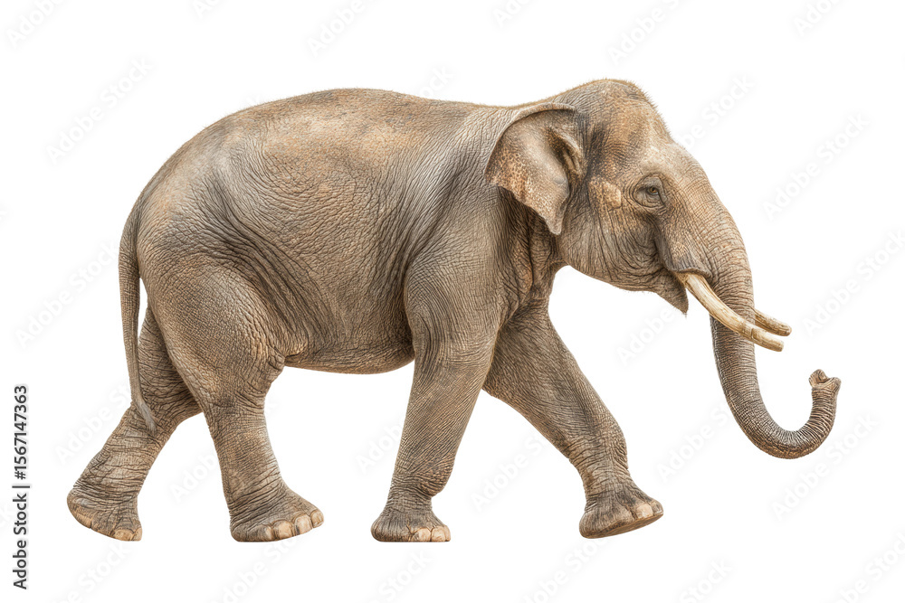 Obraz premium PNG Asian elephant walking with curved trunk and textured skin on white background