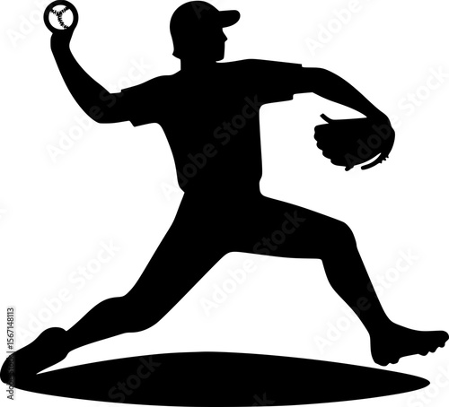 Vector of a pitcher throwing ball in softball, minimalist black style
