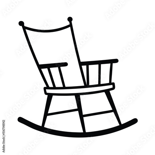 classic wooden rocking chair  side view  black line art