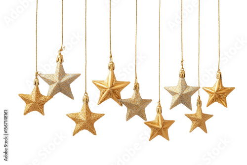 PNG Gold and silver hanging star ornaments on black background