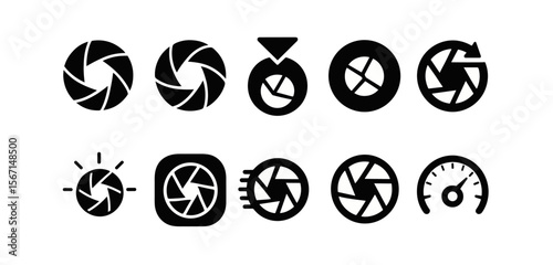 Photography, camera silhouette icon set. aperture, lens shutter silhouette collection