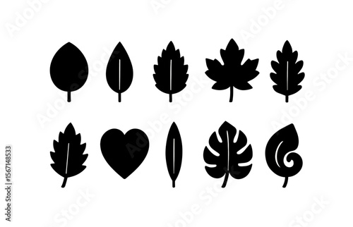 Nature icons silhouette icon set. leaf, plant symbols silhouette style collection