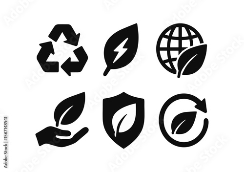Eco and sustainability solid icon set. environmental, nature, recycling symbols