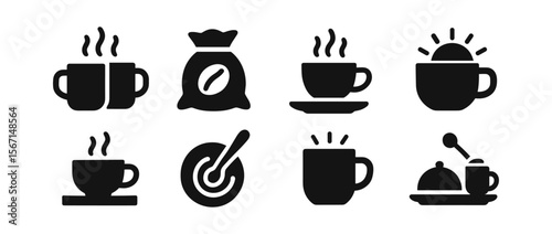 Coffee, cafe solid icon set. hot beverage, drink elements in solid style