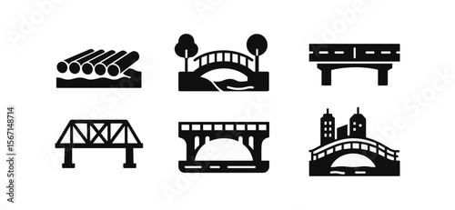 Bridge silhouette icon set. collection of simple and solid bridge icons