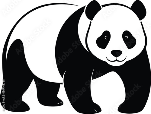 This collection of black and white images depicts various illustrations of pandas, some in different poses like sitting or standing, and others as just their head