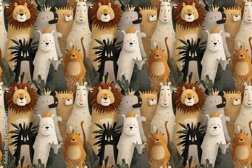 Funny animals in the jungle pattern