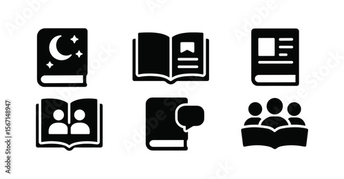 Education, reading silhouette icon set. learning, books, student icons silhouette style