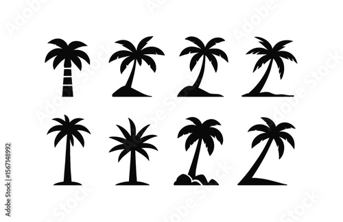 Nature, trees silhouette icon set. palm tree tropical collection for design projects