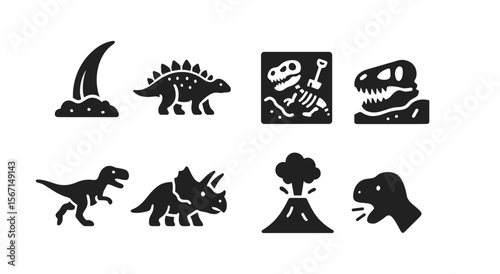 Dinosaur solid icon set. prehistoric, fossil graphics solid collection