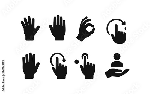 Hand gesture silhouette icon set. various hand signs and symbols silhouettes collection