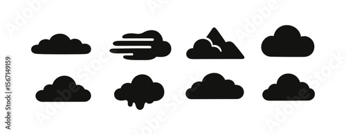 Weather silhouette icon set. clouds, rain, storm, sun, atmospheric symbols collection