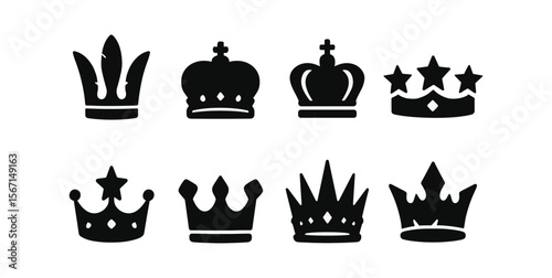 Crown and tiara silhouette icon set. royal, regal symbols, black silhouette collection