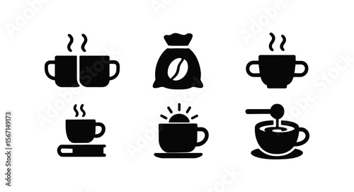 Coffee, beverage silhouette icon set. cafe, drink, mug, hot icons silhouette collection