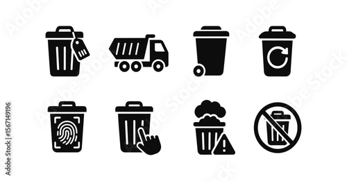Recycling and waste management solid icon set for eco-friendly solutions