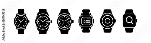 Watch, time silhouette icon set. clocks, wearable tech silhouette illustrations