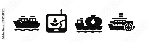 Transport, marine silhouette icon set. boat and ship collection in black silhouette