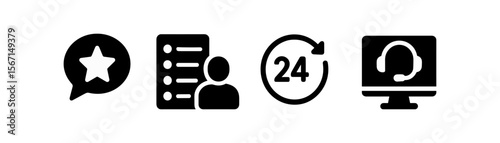 Customer support silhouette icon set. service, assistance, help symbols collection