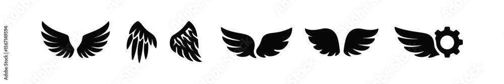 Fototapeta premium Angel wings silhouette icon set. spiritual symbols, graphic design collection