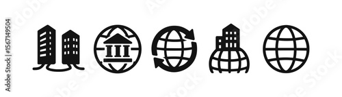 Business, finance silhouette icon set. corporate, global, commercial silhouette collection
