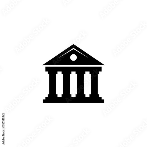 Illustration of a courthouse with columns and a triangular roof with a circle at the apex