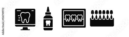 Dental health solid icon set: tooth care, hygiene, and oral health icons