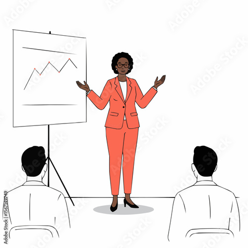 Confident black woman presenting data during a business meeting  