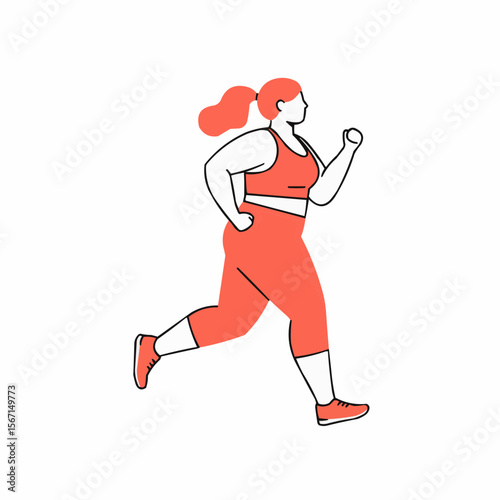 Plus-size woman jogging in athletic wear and enjoying exercise  