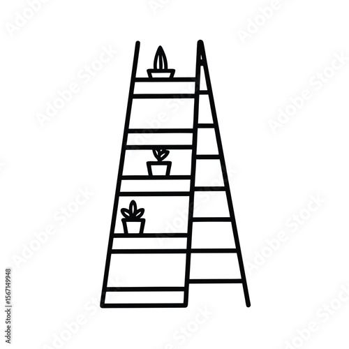 ladder shelf decorated with small plants  black li