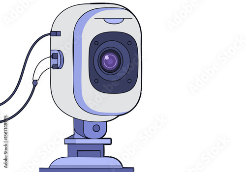 Modern security camera and computer interface. Clean, digital illustration. Suitable for tech, surveillance, and online concepts.