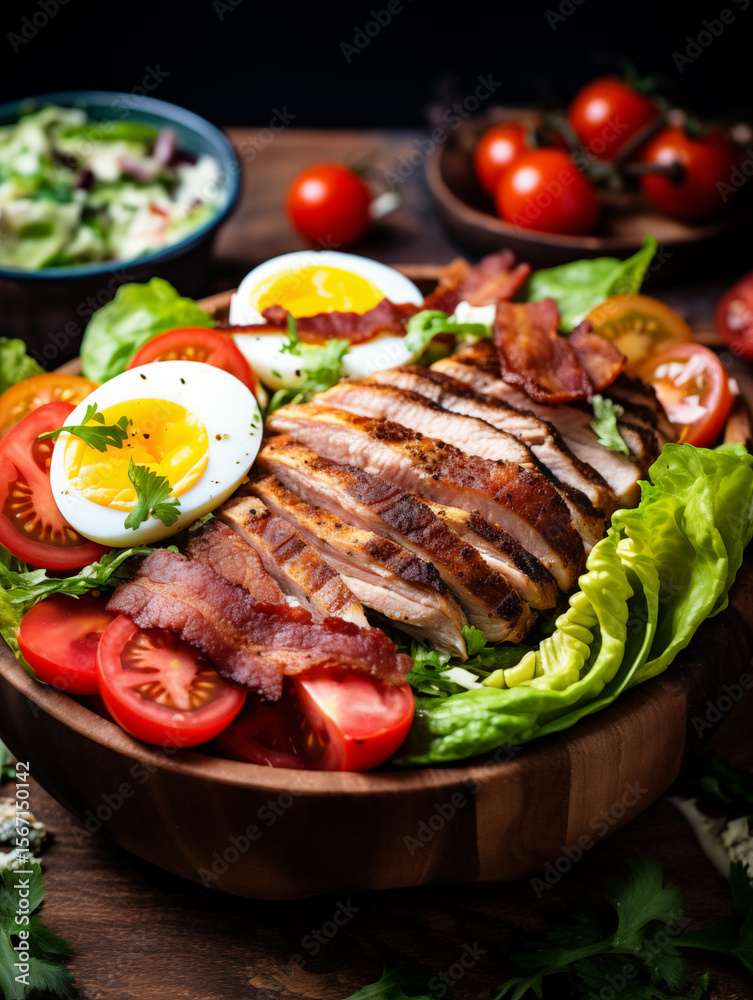 Grilled chicken salad with bacon and eggs Grilled chicken salad with bacon and eggs