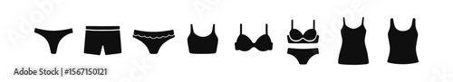 Clothing, fashion silhouette icon set. apparel, swimwear, lingerie silhouette collection