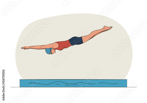 swimmer dives into a pool showcasing a dynamic and athletic pose Clean lines and a modern aesthetic create a visually appealing image suitable for various commercial applications