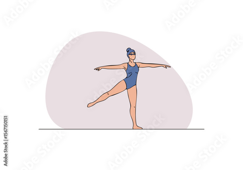synchronized swimmer practices a graceful pose showcasing balance and form Clean lines and a soft color palette create a visually appealing illustration for fitness or wellness content